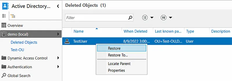 Restore a Deleted User or Object