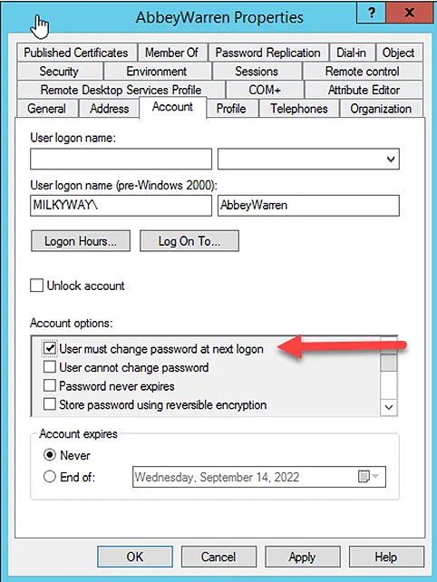 Forcing the User to Change Password at Next Logon