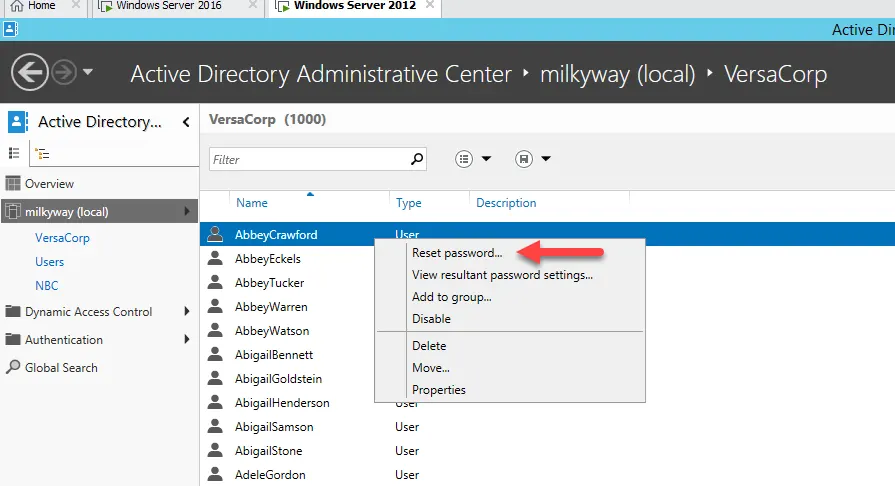 Password Reset using Active Directory Administration Center