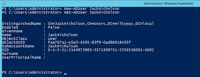 Creating a Single User Account by New-ADUser